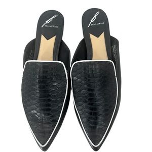 Brian Atwood Sonja Pointed-Toe Mules in Textured Black Leather Size 7.5